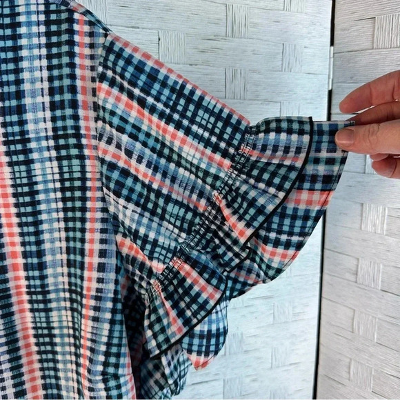 Lane Bryant Plaid Ruffle Sleeve Blouse - Blue and Pink - Picture 4 of 10